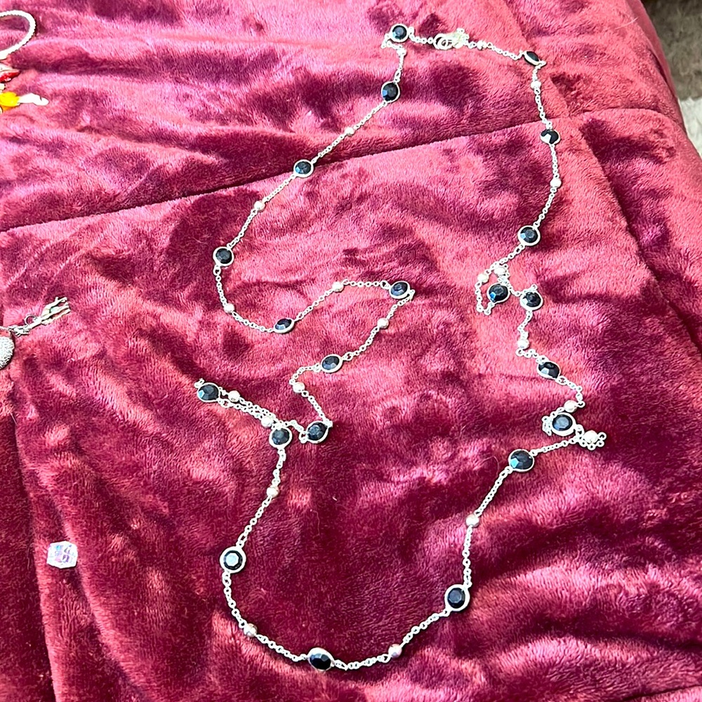 Black and silver, long necklace, costume jewelry